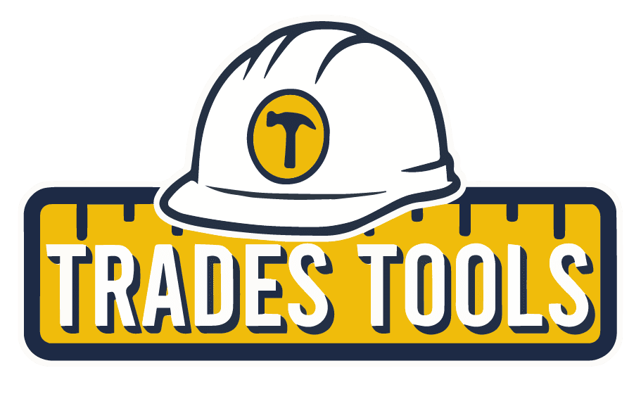Logo with a construction helmet and a ruler for Trades Tools.