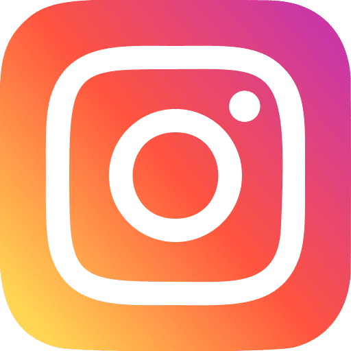 Instagram logo with gradient orange, pink, and purple background.